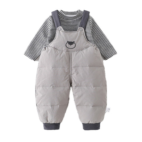 
New style of baby down overalls for fashionable Korean style handsome cute thickened white duck down baby crawling suit winter