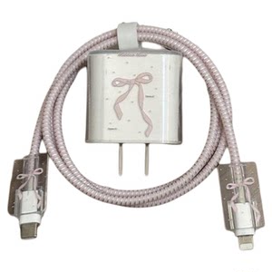
Cute pink bow suitable for Apple 16 charger protective cover 20W charging cable connector repair protection rope for women