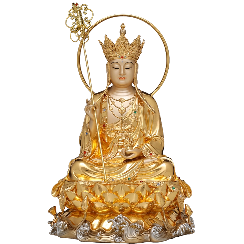 地蔵王菩薩 仏像 菩薩像 金色 風水 蓮華座 蓮華座仏像 置物 九華山