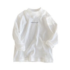 
[lemon pouch] Original color waxy cotton boys pure cotton bottoming shirt solid color round neck thick long sleeve T-shirt