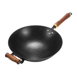 Wang Yuanji iron pot round bottom wok cast iron pot ancient uncoated new generation pig iron household gas stove wok