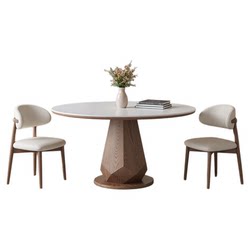 French mid-century style solid wood slate dining table with turntable for household small apartment full support ash simple round table