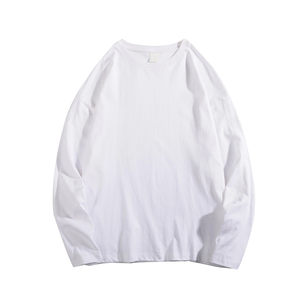 Boyue jumping spring and autumn, simple solid color cotton long -sleeved T -shirt versatile loose Hong Kong wind autumn clothing men's and women's bottom shirt