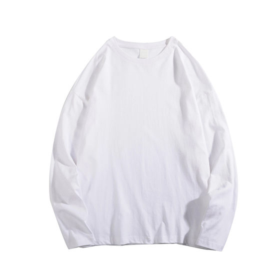 Boyue jumping spring and autumn, simple solid color cotton long -sleeved T -shirt versatile loose Hong Kong wind autumn clothing men's and women's bottom shirt