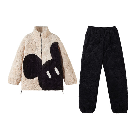 Canadian couple pajamas Women's winter three -layer cotton -leaving warm and thick men's home clothing cotton jacket snowflower velvet suits