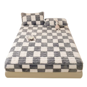 
Winter plus velvet mattress thickened cotton type A mother-child grade milk coral velvet lattice mattress anti-slip protective cover