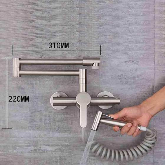 新款直销入墙式折叠厨房水龙头全铜冷热两用伸缩抽拉喷枪洗菜盆龙