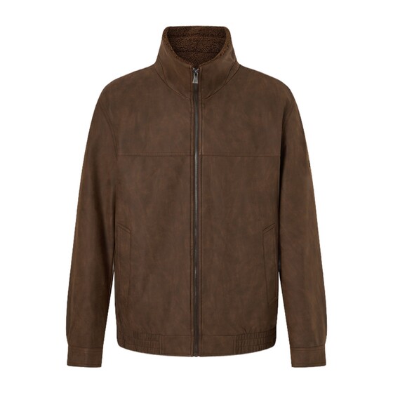 
POLOWALK men's leather jacket 2025 winter new men's retro style simple stand-up collar velvet jacket