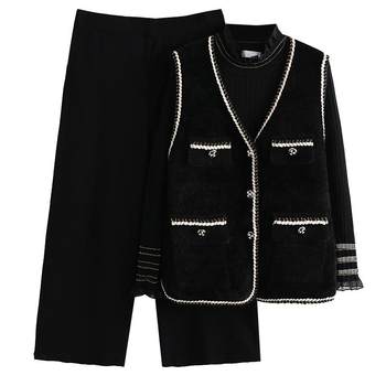 
Fat mother long sleeves small fragrant style three-piece set for women