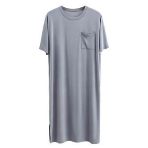 Modal men's nightgown nightgown summer ice silk short-sleeved long one-piece pajamas home clothes bathrobe morning gown robe
