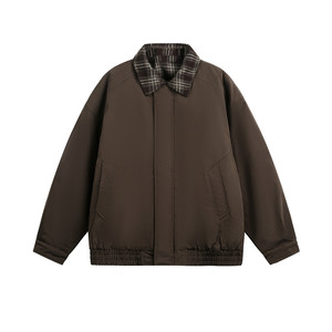 
Wukong has American retro plaid fake two-piece cotton coat for men, trendy brand loose quilted warm couple cotton coat