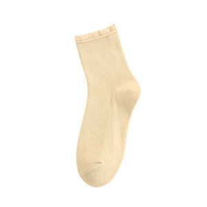 
Double-needle socks, women's mid-calf autumn and winter style, cotton inside and outside, pure cotton women's socks, plus velvet, thickened solid color women's socks