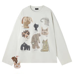 
BJHG Reckless Long Sleeve T-shirt Men's Autumn and Winter Antibacterial Quick-Drying Contrast Color Animal Pattern Couple Sweatshirt