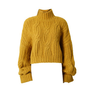 
[Spot] Mogas alpaca wool blend slim retro cable pullover knitted short sweater for women spring and autumn