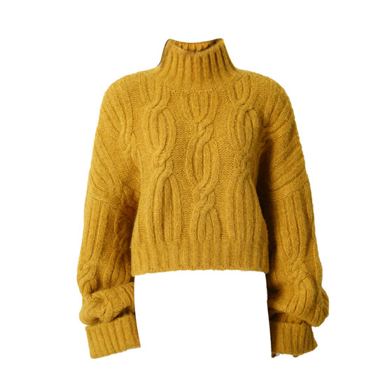 
[Spot] Mogas alpaca wool blend slim retro cable pullover knitted short sweater for women spring and autumn