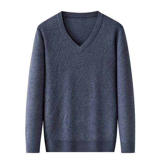 
Pierre Cardin 100% pure cashmere sweater men's V-neck thickened autumn and winter middle-aged sweetheart neck sweater base cardigan