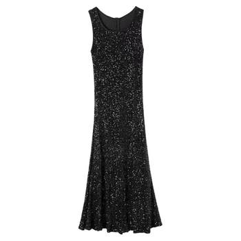 Large size women's heavy industry sequin suspender dress