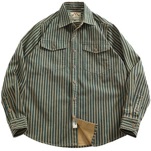 Nostalgic washing and old blue vertical striped trendy denim shirt men's loose American long-sleeved work shirt jacket
