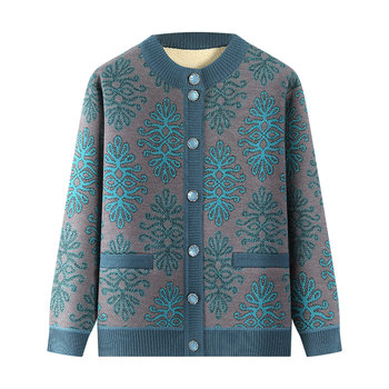 Grandma in autumn and winter plus velvet jacket Elderly, winter clothes female mother sweater, old lady cardigan, warm clothes, old man clothes
