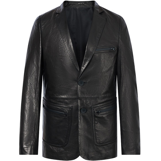 BM men's retro goat soft leather coat men's leather motorcycle trend jacket jacket suit collar casual and handsome Hong Kong style
