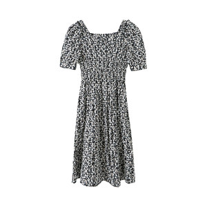 
NANASTORE square collar floral skirt 2024 new autumn high waist slim waist French retro dress for women