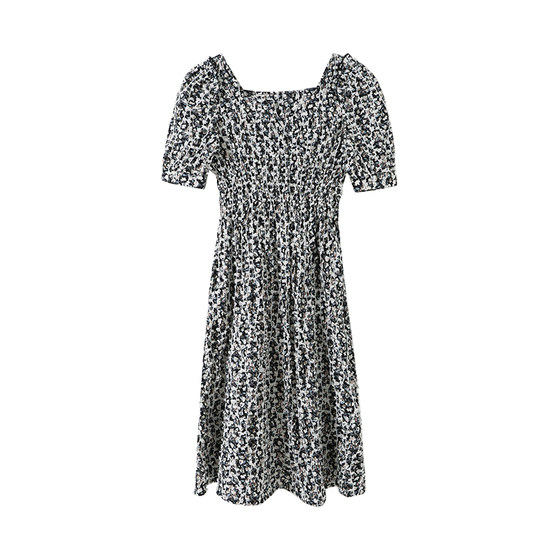 
NANASTORE square collar floral skirt 2024 new autumn high waist slim waist French retro dress for women