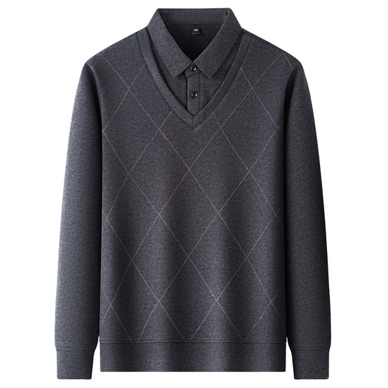 
Dad's winter holiday two-piece sweatshirt with velvet and thickening new middle-aged men's warm inner sweater middle-aged and elderly men's clothing