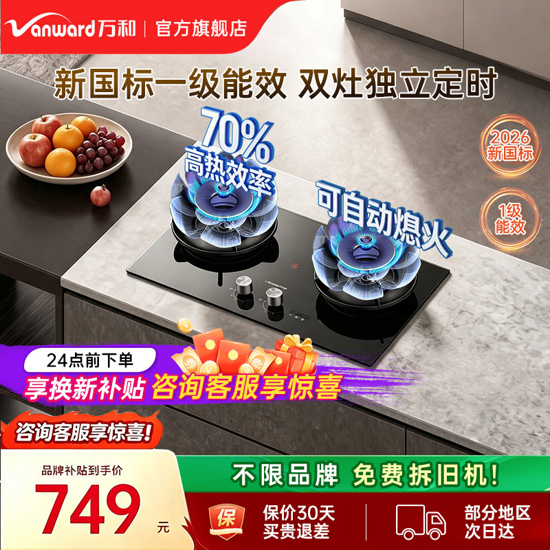 [政府补贴]万和燃气灶煤气灶家用双灶天然气液化气猛火灶台灶具