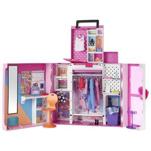 
[Owned] Barbie Double Layer Pink Fun Playing Dream Wardrobe Sweet Dressing and Dressing Variety Set Girl Toys