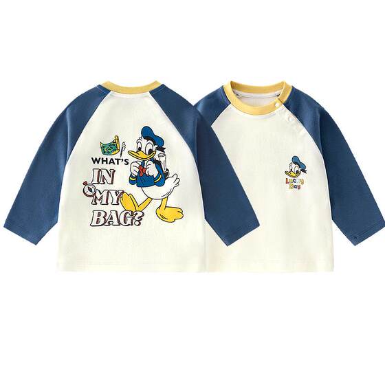 
Disney long-sleeved T-shirts for boys and girls, category a pure cotton tops, baby Mickey and Minnie children's clothing bottoming shirts, versatile clothes