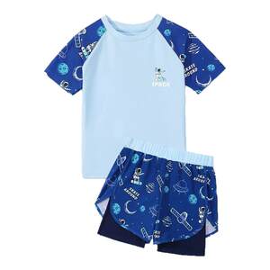 
Children's swimsuits, boys split summer 2025 new style boys' medium and large swimsuits, double-layer teenager swimming trunk suits