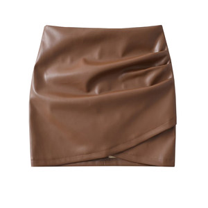 Younggirlday pure desire spicy girl sexy high waist, thin waist, anti -remove light folds PU leather half body skirt