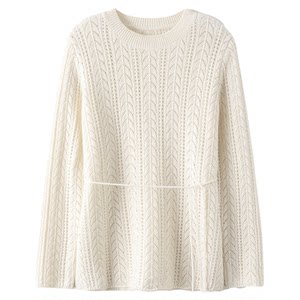 
FANLE STUDIOS Basulan wool hollow crochet waist tie loose sweater knitted slit pullover