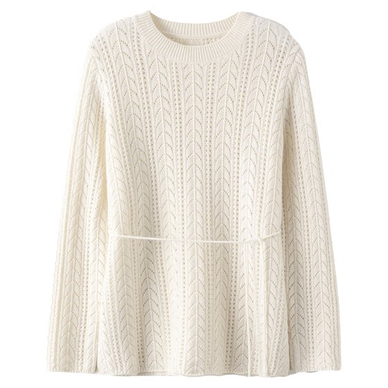 
FANLE STUDIOS Basulan wool hollow crochet waist tie loose sweater knitted slit pullover