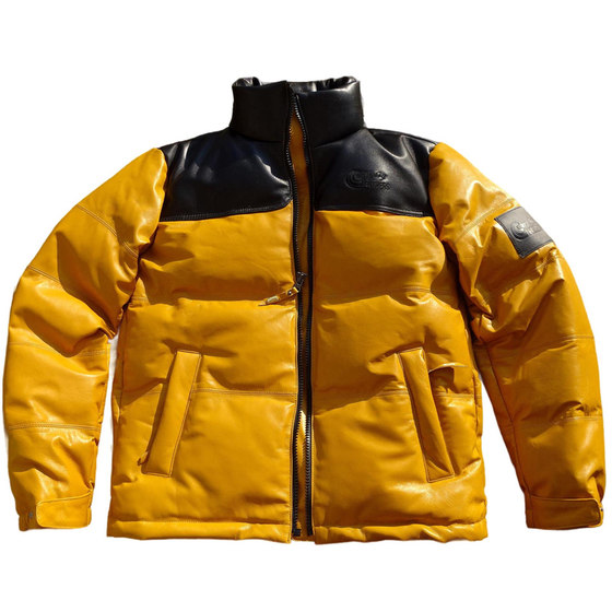 
Genuine leather down jacket foreign trade export stand collar color matching sheepskin thickened warm and cold-proof genuine leather jacket for men and women