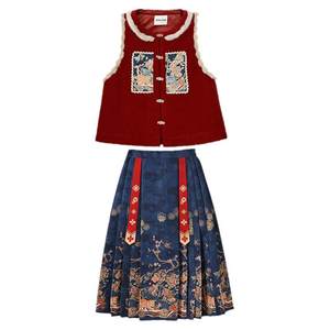 Mori Female Tribe's original national style new year shirt new Chinese embroidery national horse -noodle skirt set winter New Year's daughter -in -law