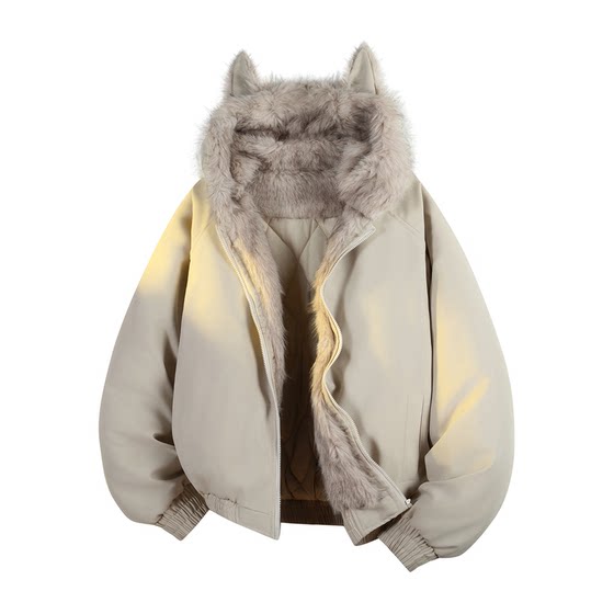 
La Chapelle Plush Cat Ears Cotton Jacket Winter New Style Three-dimensional Design Warm Cotton Coat Couple for Men and Women