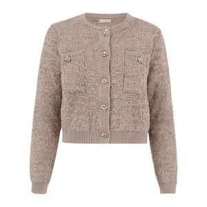 Korean chic autumn and winter temperament small fragrance round neck chic button loose casual versatile short knitted jacket for women