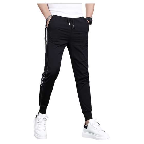 
Summer ice silk casual pants for men's black trendy quick-drying breathable and versatile trendy brand nine-point tie-fitting pants sports pants