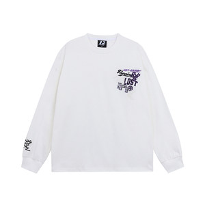 FORNINES embroidery heavy American long -sleeved T -shirt male couple tide brand on the spring and autumn bottom shirt
