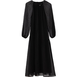 
CR Tiansi wrinkled little black skirt spring and summer new hollow long skirt temperament relaxed style dress loose black skirt women's clothing