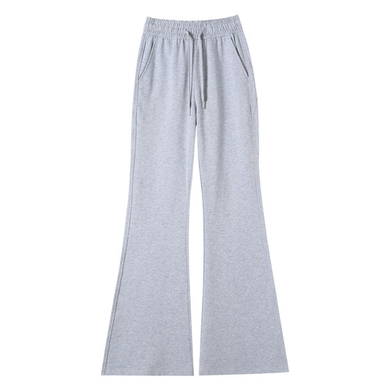 
Gray bootcut sweatpants for women, summer thin, pure cotton, high-waisted, slimming, tall, lengthened dopamine flared sweatpants