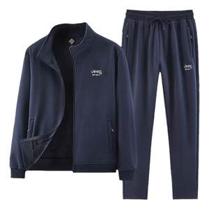 Jeep Spring and Autumn Cotton Sports Set Men's Middle and Elderly Dad In winter plus velvet thickened leisure sportswear three -piece set
