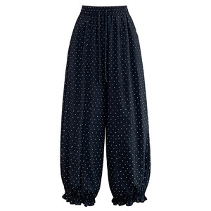 
Tencel fungus-edged bud pants women's loose casual pants summer thin polka-dot nine-point bloomers harem pants