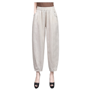 
Linen 100% Women's Clothing 2026 Summer New Style Harem Pants Loose Thin Embroidered Chinese Style Large Size Nine-Point Casual Pants