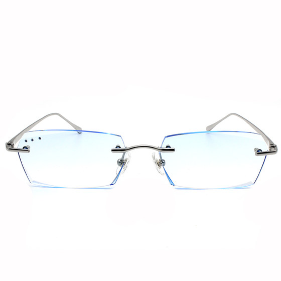 Matching myopia glasses Male frameless glasses, flat light anti -blue light radiation color change color cutting edge eye myopia mirror
