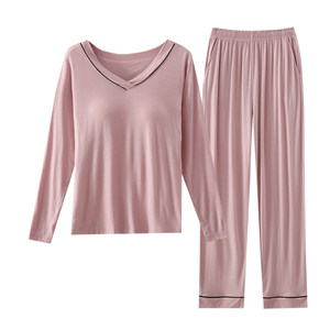 New style with chest pads casual Modal pajamas ladies spring and autumn large size long sleeve thin loose home clothing set
