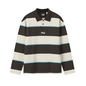
FILA official men's lapel long-sleeved POLO shirt 2026 spring new casual color-blocking wide striped top
