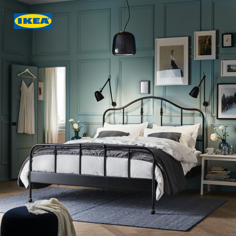 IKEA 宜家 萨格斯图阿床架双人床铁艺床架欧式复古铁床加固大床
