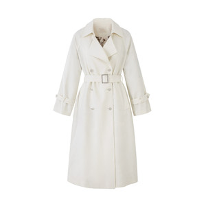 Ya Qiao [Soon of the Year] Early autumn clothing double-breasted loose long-sleeved fashionable mid-length white trench coat for women